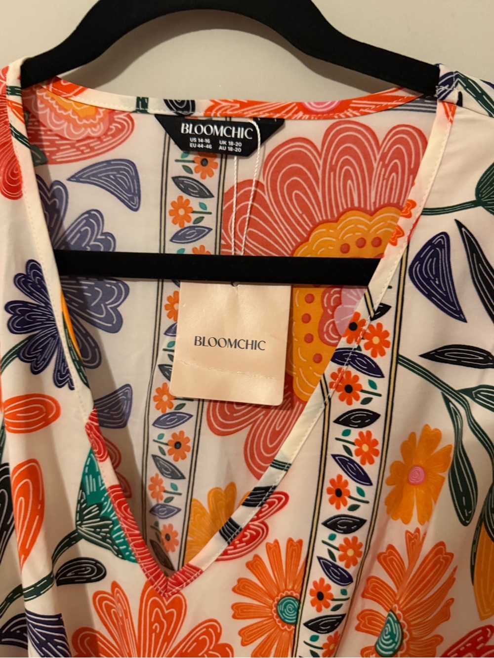 BloomChic Floral Wrap Maxi Dress - Cream with Orange, Teal & Navy Flowers - Picture 5 of 9
